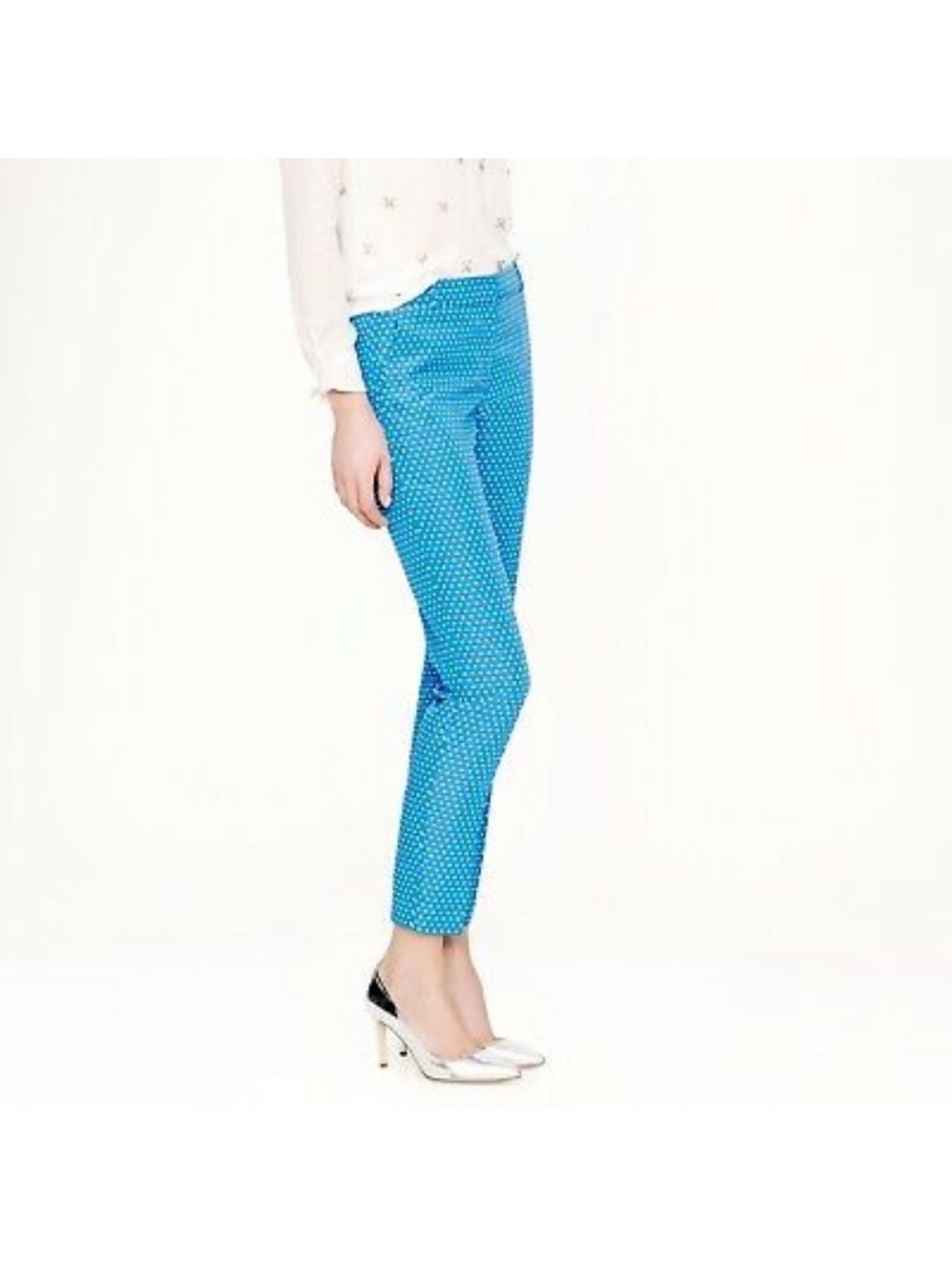 J. Crew Cafe Capri Teal Blue Polka Dot Pants Size 4